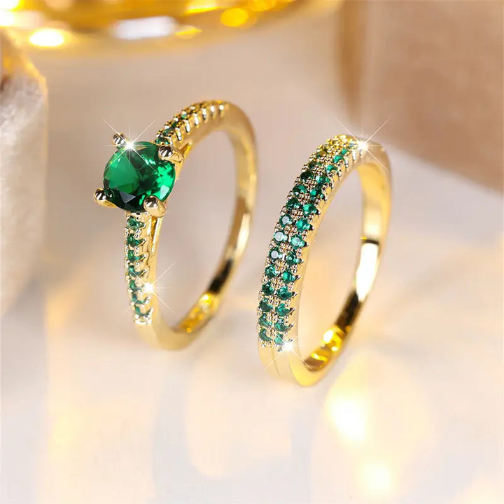 Duo Serena Smaragd Ring-Set | Gold