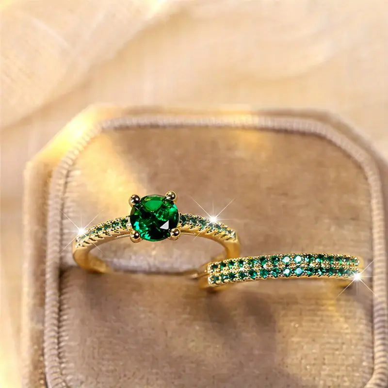 Duo Serena Smaragd Ring-Set | Gold
