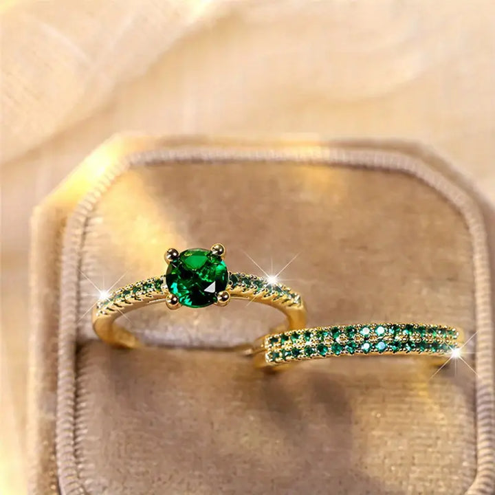 Duo Serena Smaragd Ring-Set | Gold