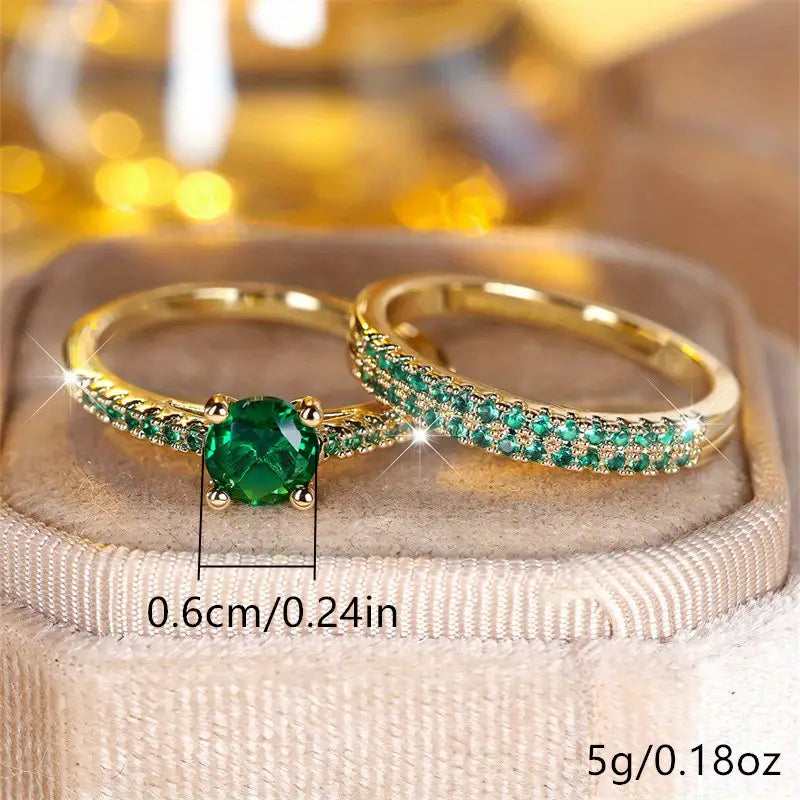 Duo Serena Smaragd Ring-Set | Gold