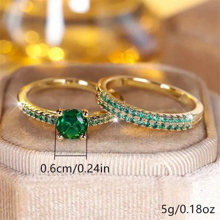Duo Serena Smaragd Ring-Set | Gold