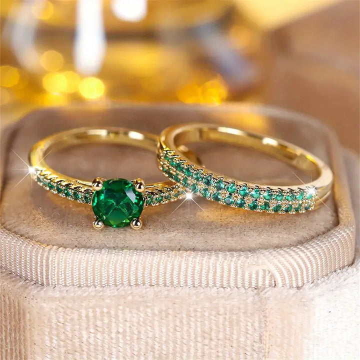 Duo Serena Smaragd Ring-Set | Gold