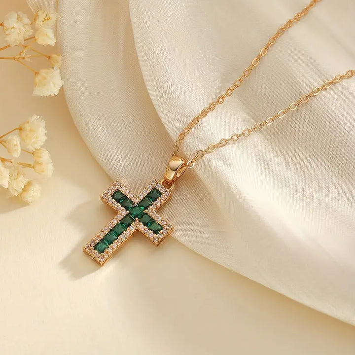 Collier Anhänger Kreuz Smaragd Solène | Gold