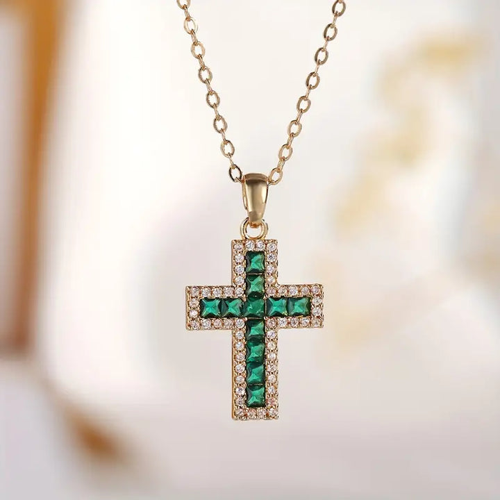 Collier Anhänger Kreuz Smaragd Solène | Gold