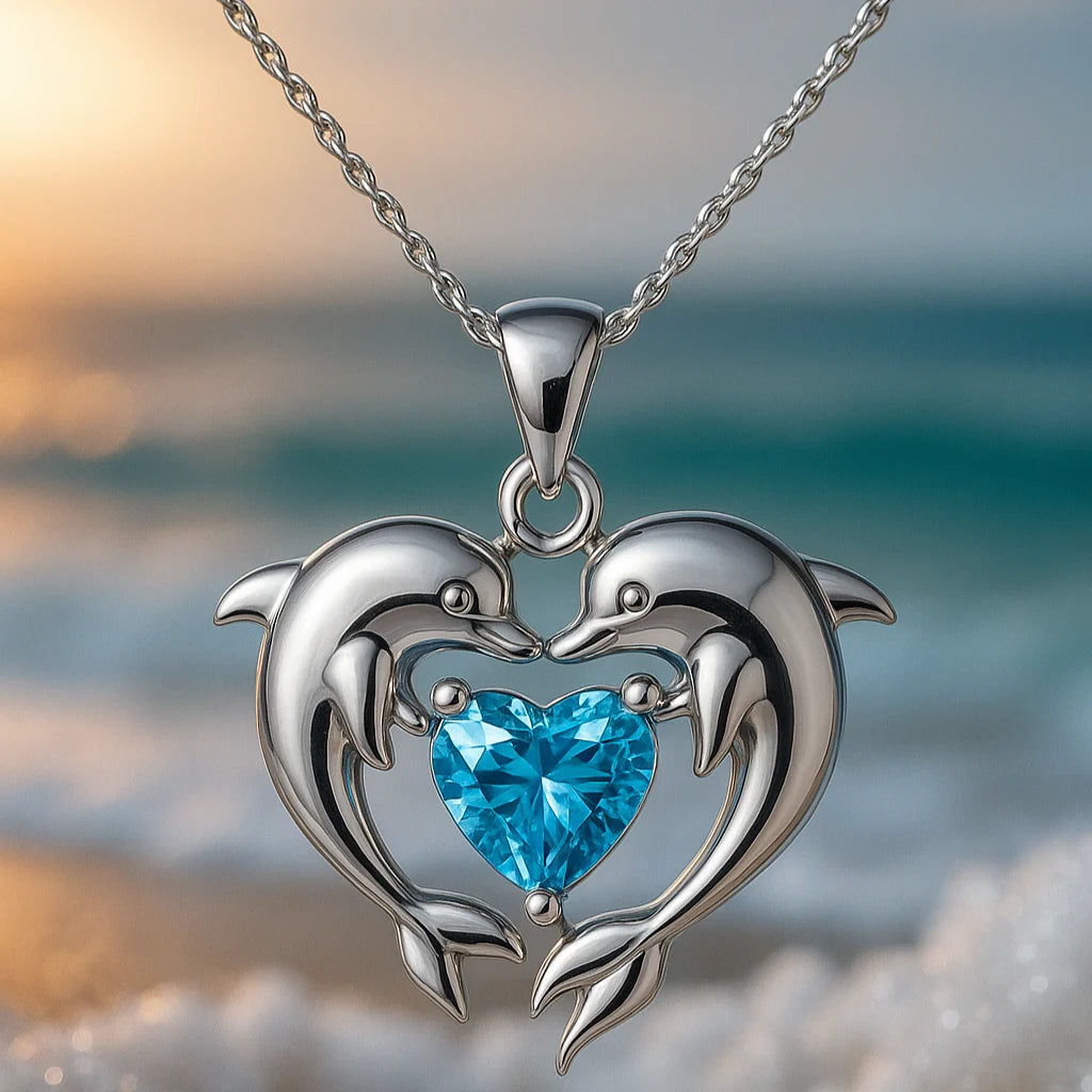 Doppelter Delfin Liebe Halskette aus Silber