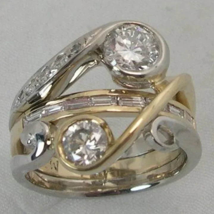 Irreguläre Ring mit Kristallen aus Silber und Vintage-Gold