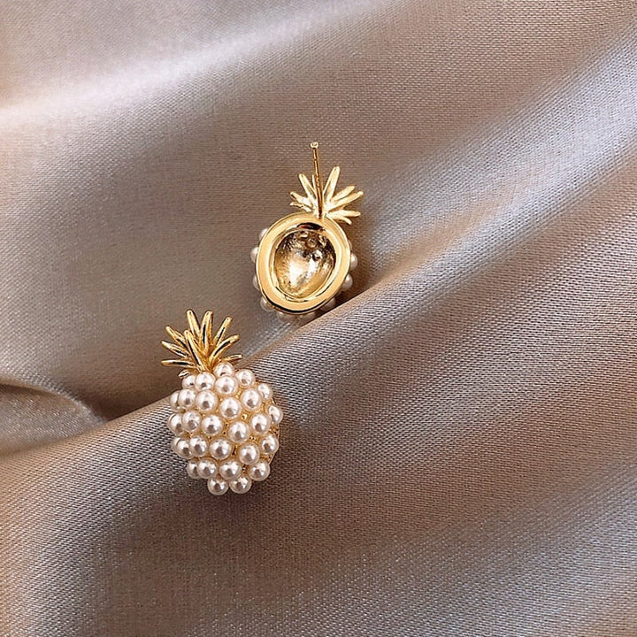 Tropical Pineapple Earrings with Embedded Pearls