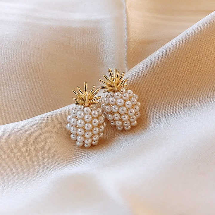 Tropical Pineapple Earrings with Embedded Pearls