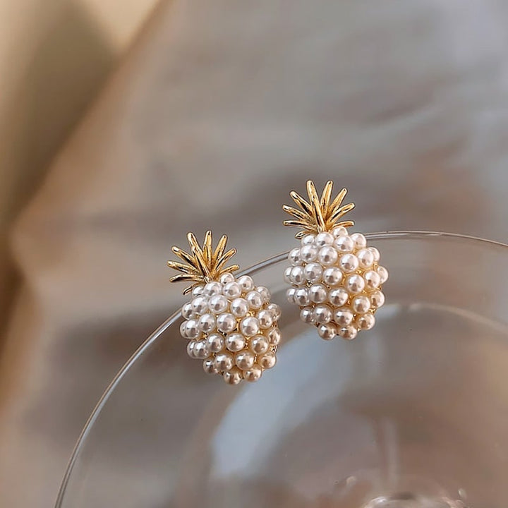 Tropical Pineapple Earrings with Embedded Pearls