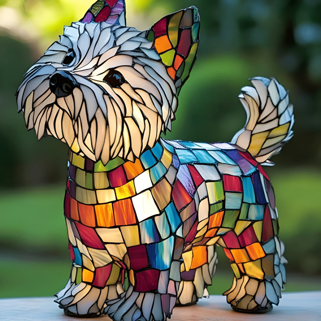 Toutou – Magische Hundelampe aus buntem Glas