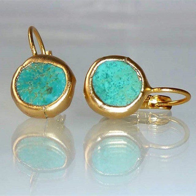 Vintage Gold Stud Earrings with Turquoise