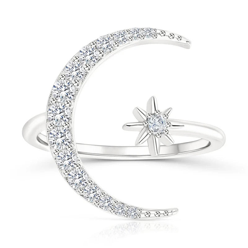 Moon and Star Ring Made of Silver
