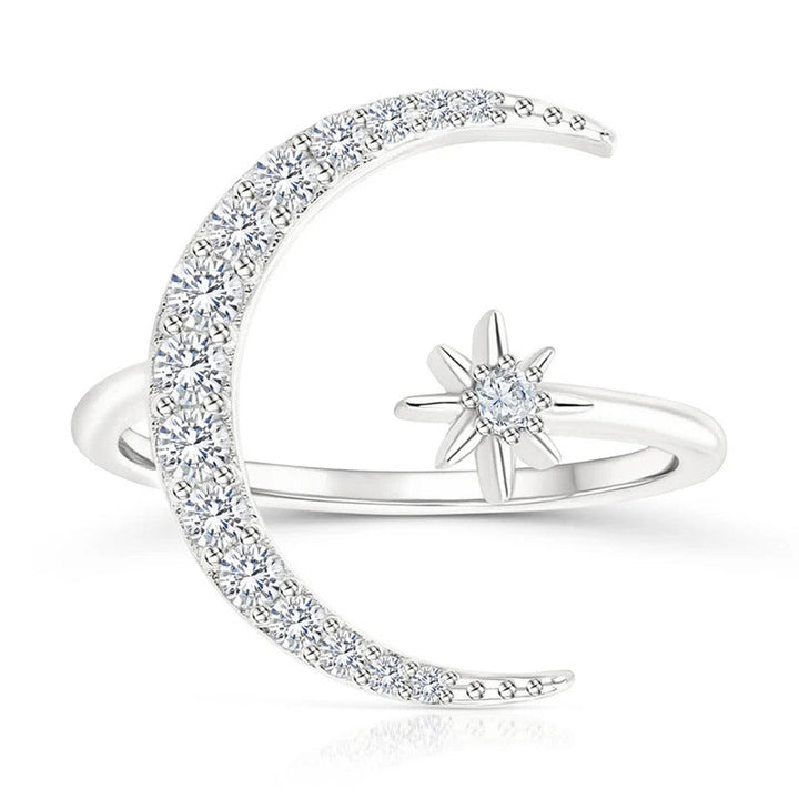 Moon and Star Ring Made of Silver