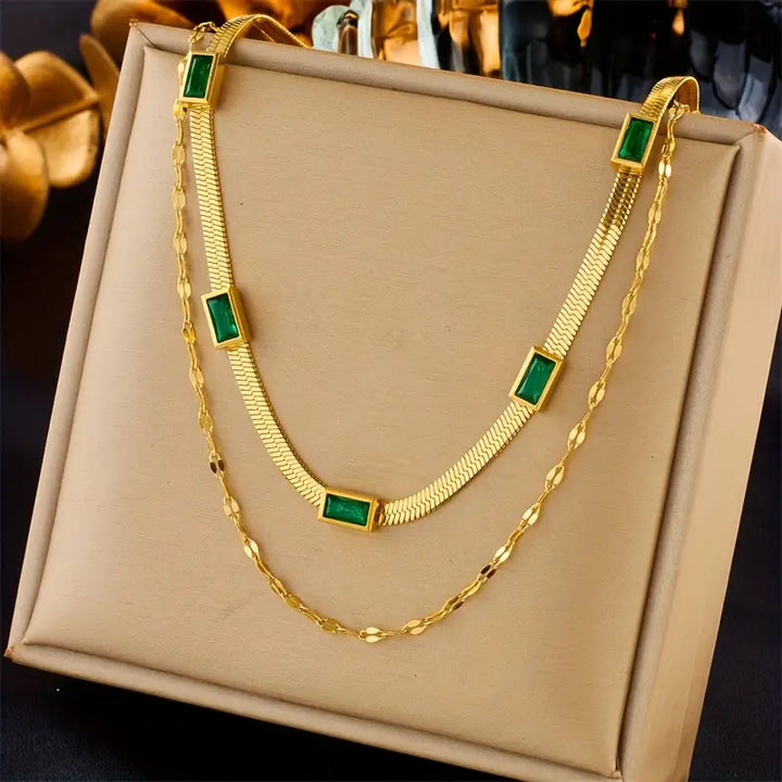Retro-Doppel-Schicht Collier Sorella Gem | Gold