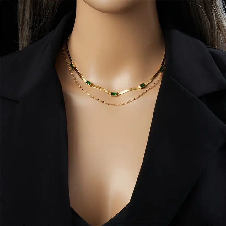 Retro-Doppel-Schicht Collier Sorella Gem | Gold