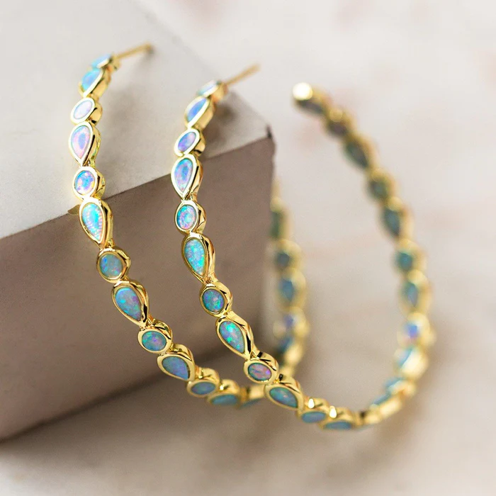 Gold Circle Earrings with Vintage Blue Opa