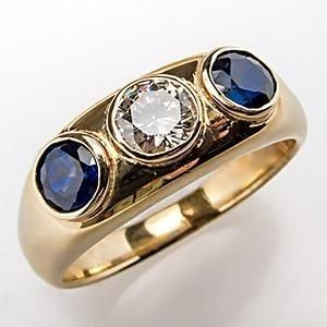 Vintage-Ring aus Gold mit blauer Glas- und Zirkon-Einlage