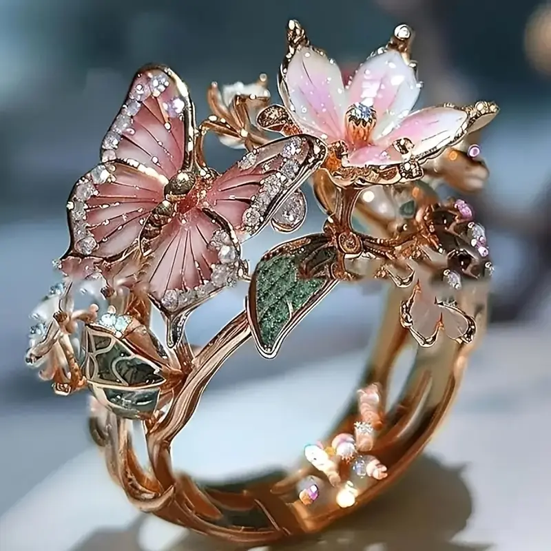 Zirconia Butterfly-Shaped Ring Nature Bright