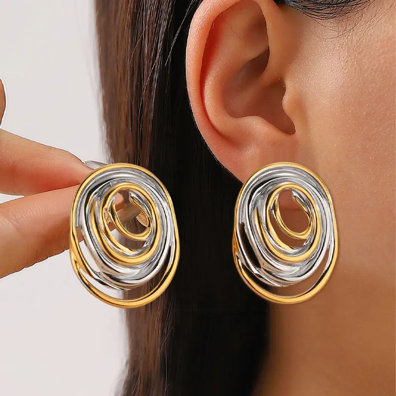 Vintage Earrings Made of Gold-Plated and Silver-Plated Material