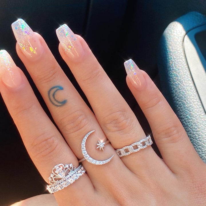 Moon and Star Ring Made of Silver