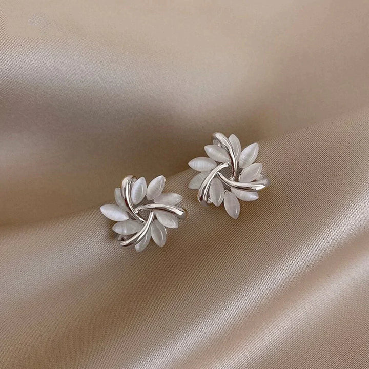 Circle Earrings with Opal Flowers in Gold