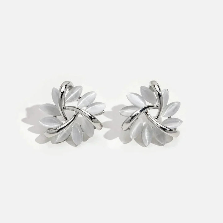 Circle Earrings with Opal Flowers in Gold