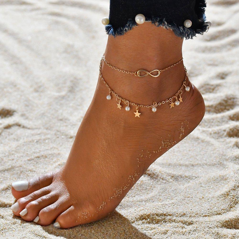 Infinity Anklet with Beads and Stars